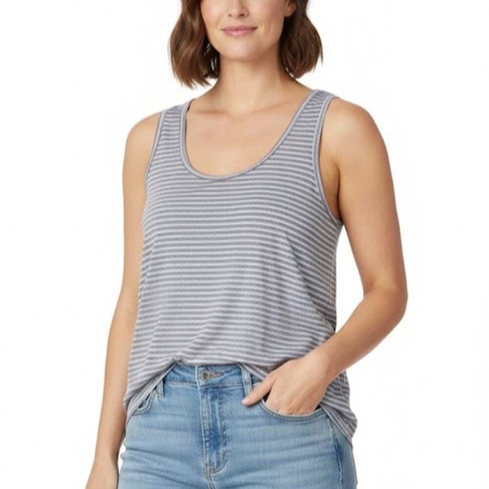 AnyBody Purple and Gray Striped Tank Top Sleeveless Top Size Large